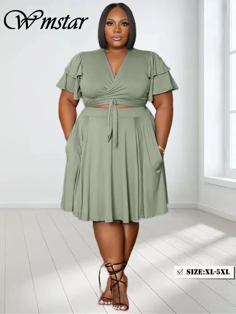 Wmstar 2 due pezzi abbigliamento donna scollo a V minigonne set con tasche nuovo in estate abiti coordinati Dropshipping all'ingrosso