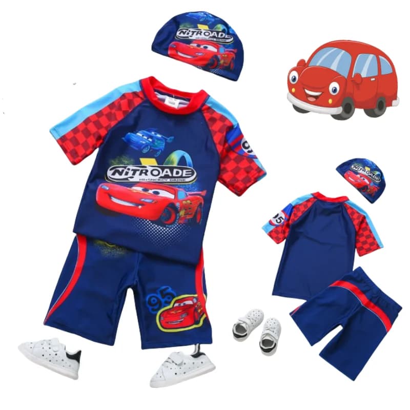 Disney Lightning McQueen model anime cartoon cute boy bathing suit creative beautiful protection solar divided bathroom set wholesale