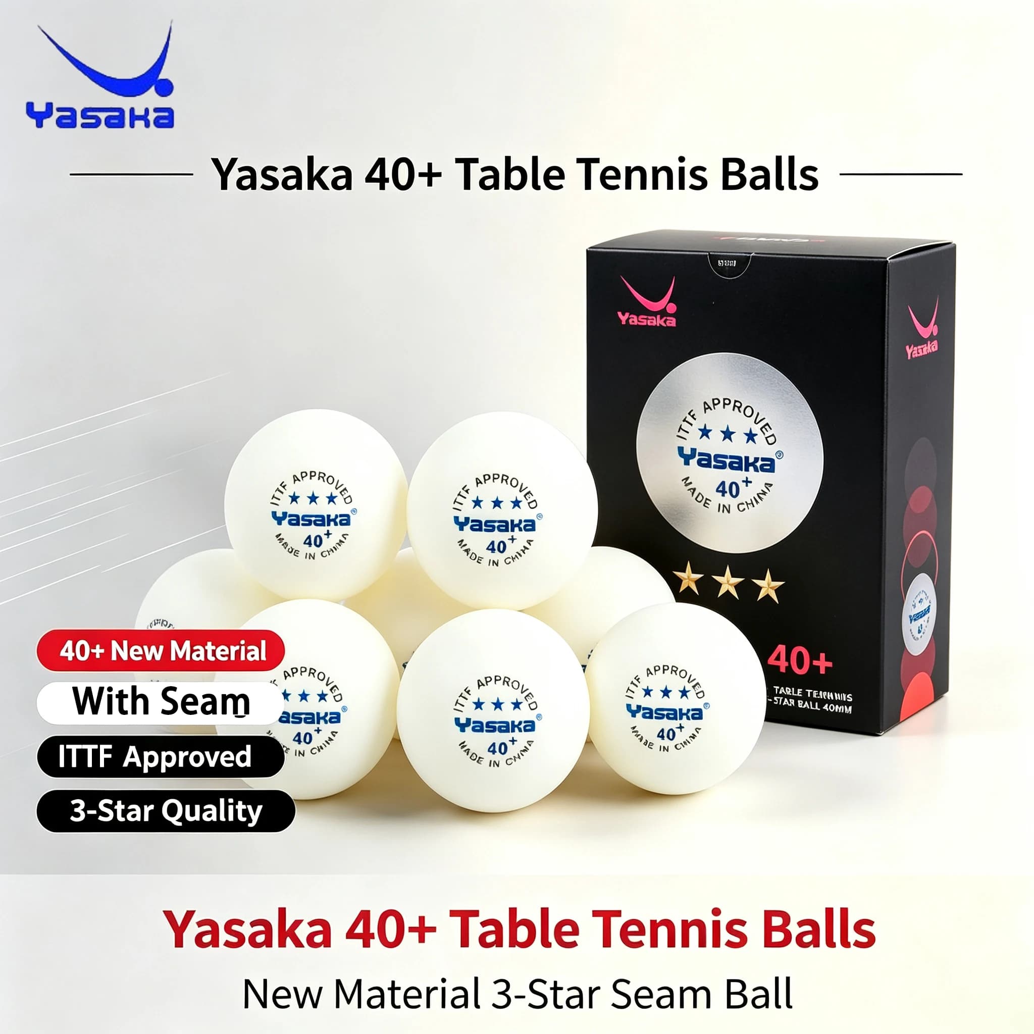 Yasaka 3 Star Table Tennis Balls 40+ ABS New Material Seamd Ping Pong Balls ITTF Approved Training Competition Table Tennis Ball