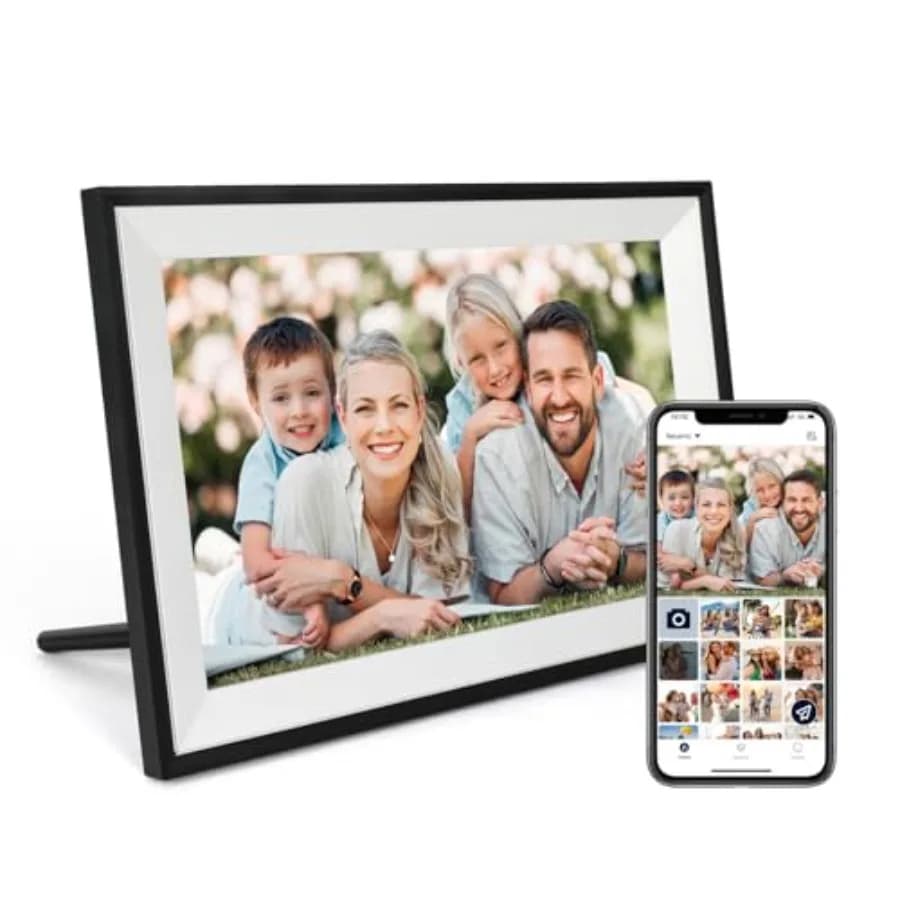 Cornice Digitale WiFi da 10.1 Pollici con Schermo Touch IPS HD, Cornice Fotografica Smart Cloud con 32GB di Memoria e Rotazione Automatica