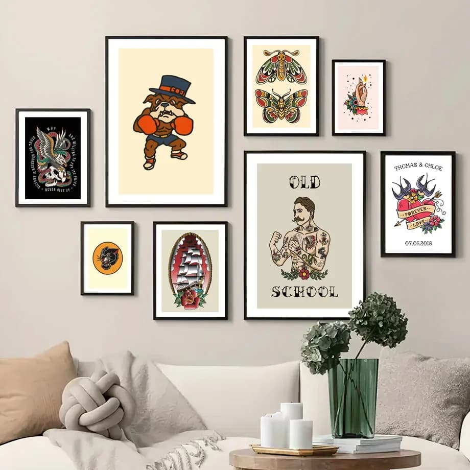 Astratta Boxer Cane Farfalla Tatuaggio Maschio Wall Art Canvas Painting Nordic Poster e stampe Immagine della parete per la decorazione del soggiorno