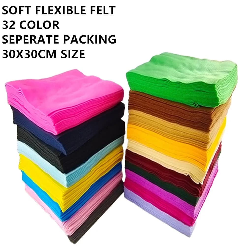 Coloured Felt Fabric Sheets for Crafts Flexible Soft 32 Colors for Choice 30cm 20Pcs Pack Square for DIY and Sewing Projects