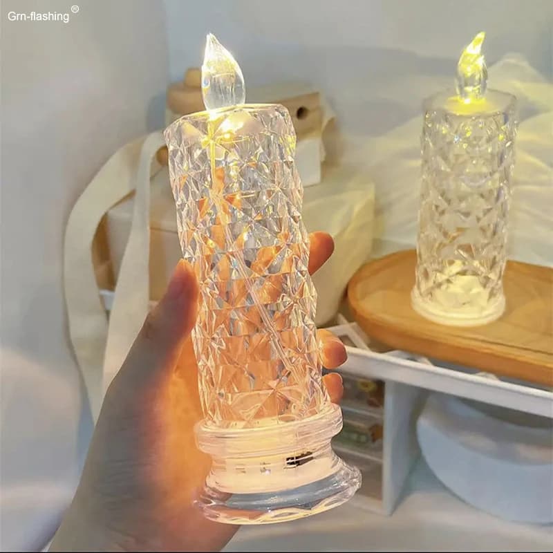 LR44 batteria candela elettronica Crystal Rose Projection Ambient Light Decor Bar Club Holiday Wedding LED camera da letto lampada da tavolo