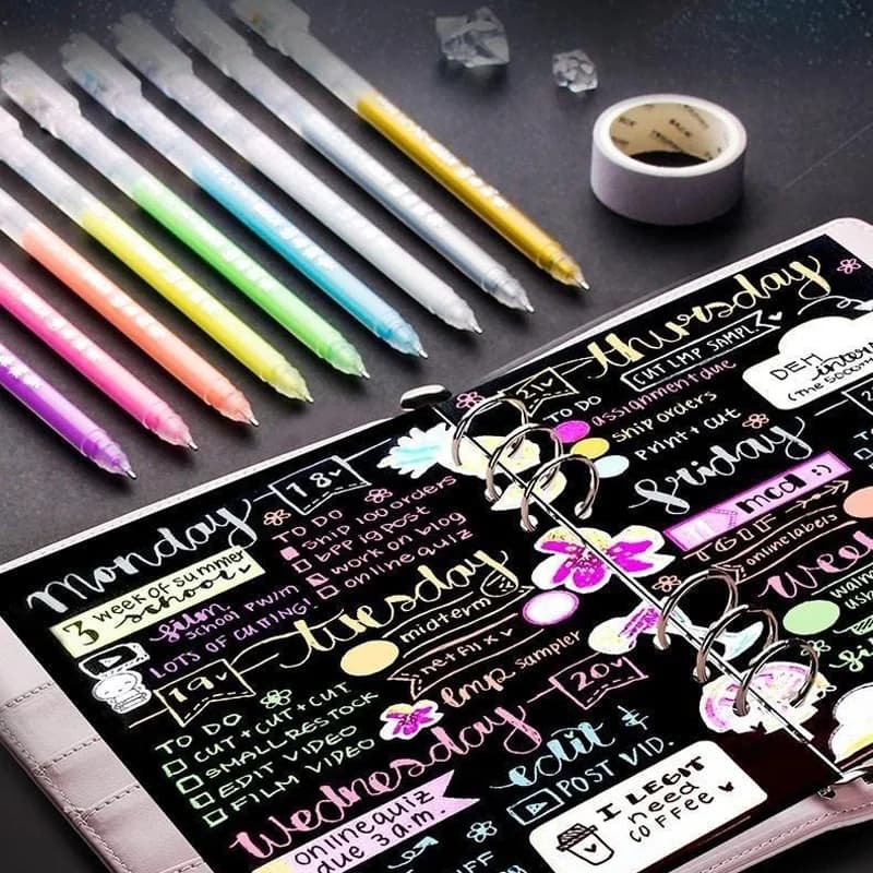 9 pz/set Bianco Oro Argento Penna Gel Grande Capacità 0.6mm Evidenziatore Art Marker Pen Schizzo Disegno Comico Design Rifornimenti d'arte