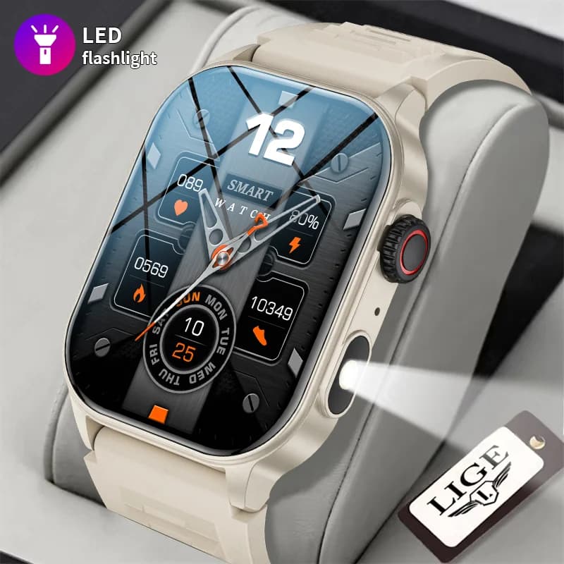 LIGE New Man Smartwatch with Flashlight, 2.01 HD Screen", Bluetooth call with AI Voice, Blood Pressure Monitoring and Health, Women's Smartwatch