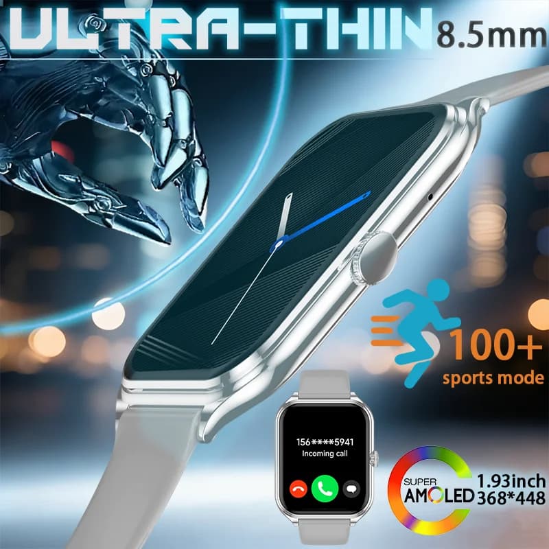 2026 New Ultra-thin AMOLED Smart Watch 1.93-Inch Bluetooth Call Health Monitor IP68 Waterproof Sport Bracelet Smartwatch for Men