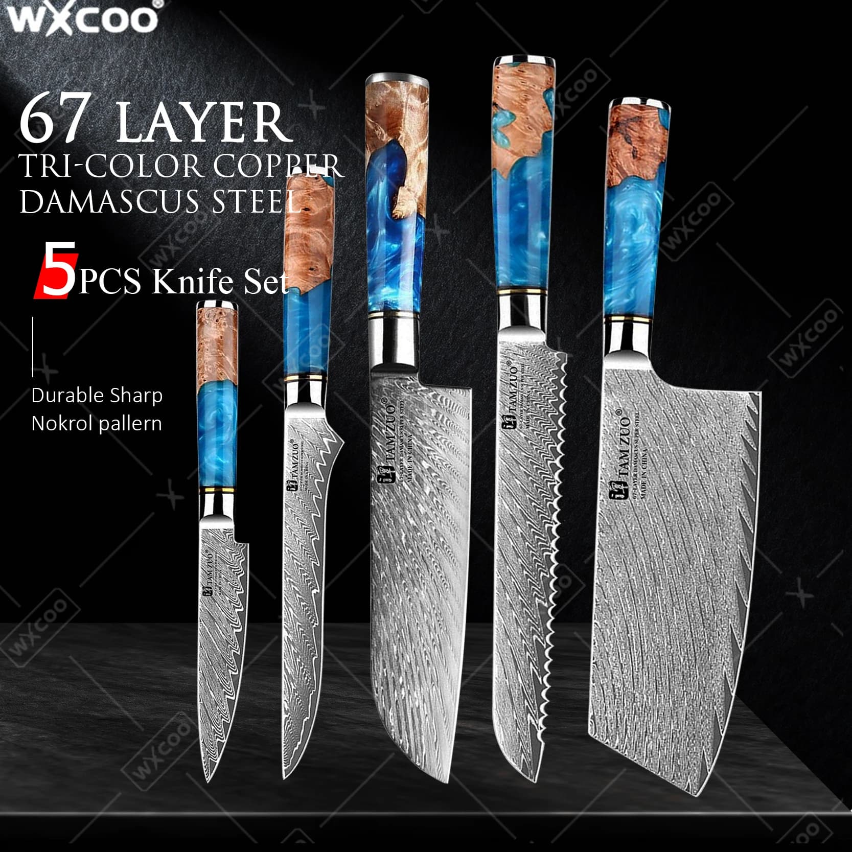 WXCOO Damascus 67-layer kitchen knife Steel knife VG-10 Meat mannaia Bread cutter Japanese Santoku slicer knife with box