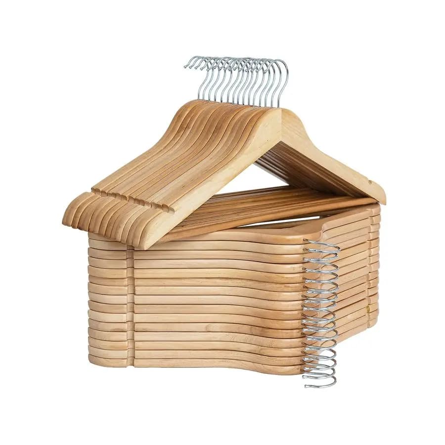 Pack of 30 Hangers in Wood, Robuste hangers for Wardrobe, for Dresses, Shirts, Pants, Jackets, in Natural wood