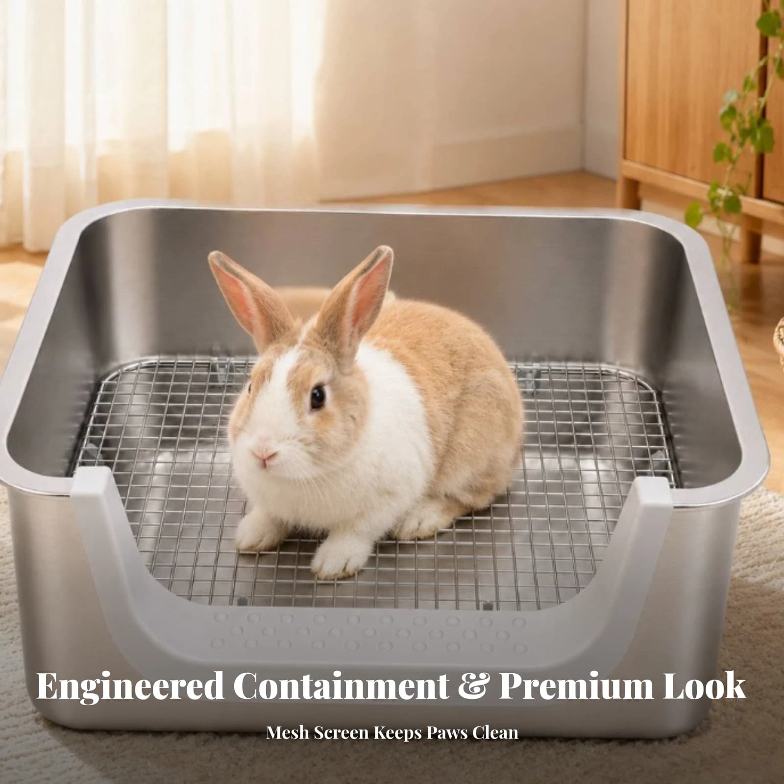 Pet Toilet Easy-to-Clean Stainless Steel Pet Toilet with Mesh Floor Rabbit Litter Box with Metal Grid Corrosion-Resistant