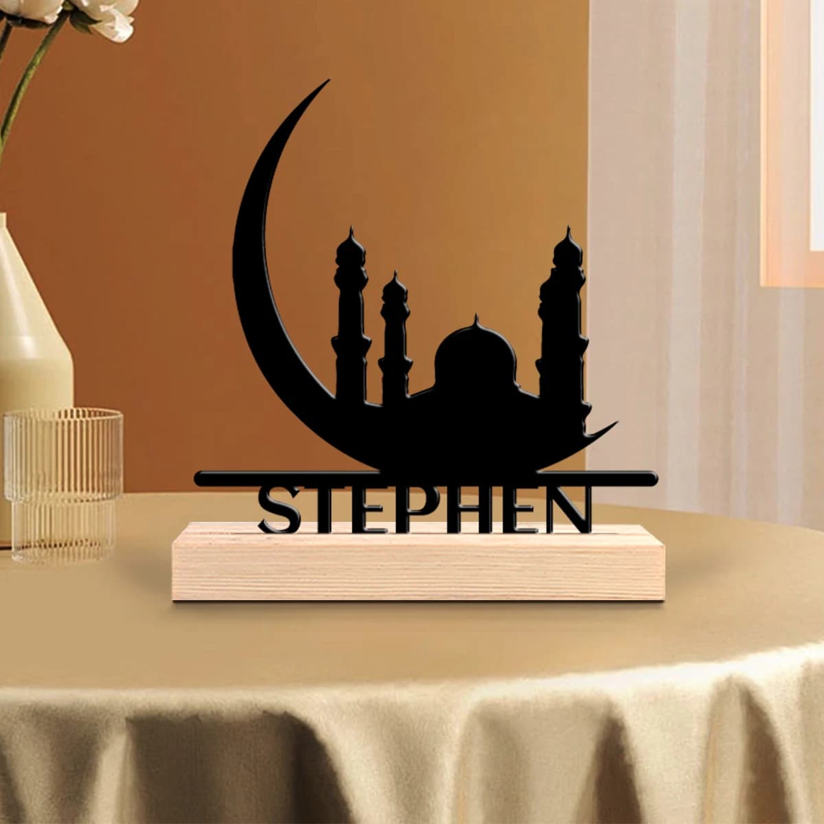 1pc Customizable Metal Desktop Ornaments Custom Content With Wooden Base Perfect for Home or Office Decoration