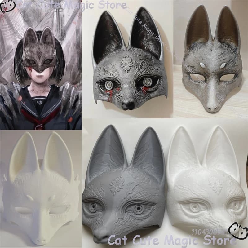 Shimizu Hinako Kotoyuki Tsuneki Fox Mask Game Silent Cosplay Half Face Mask Plain/Colored Tears of Blood Halloween Festival Suit