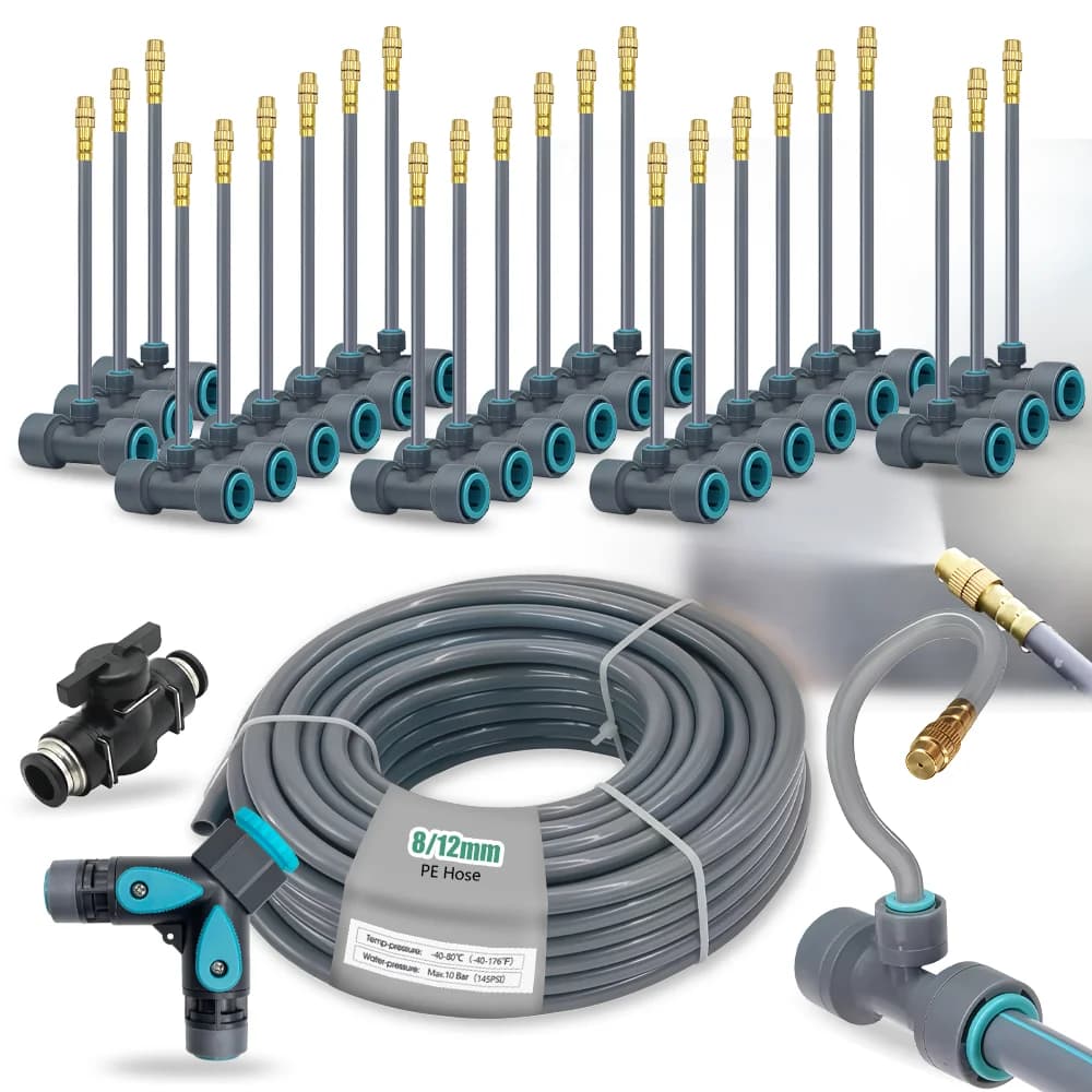 Tubo Flessibile PE 3/8" 360° ° Set di irrigazione con ugello atomizzatore pieghevole e regolabile, sistema di irrigazione a spruzzo per giardino con connessione rapida