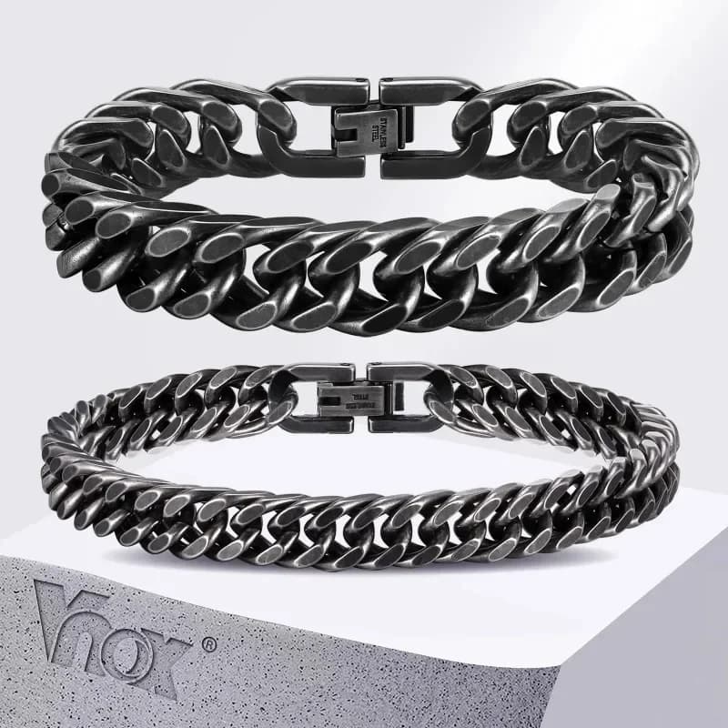 Bracciale da uomo a catena cubana in acciaio inossidabile, robusto e massiccio, bracciale in metallo anticato, gioiello in stile rock.nvv