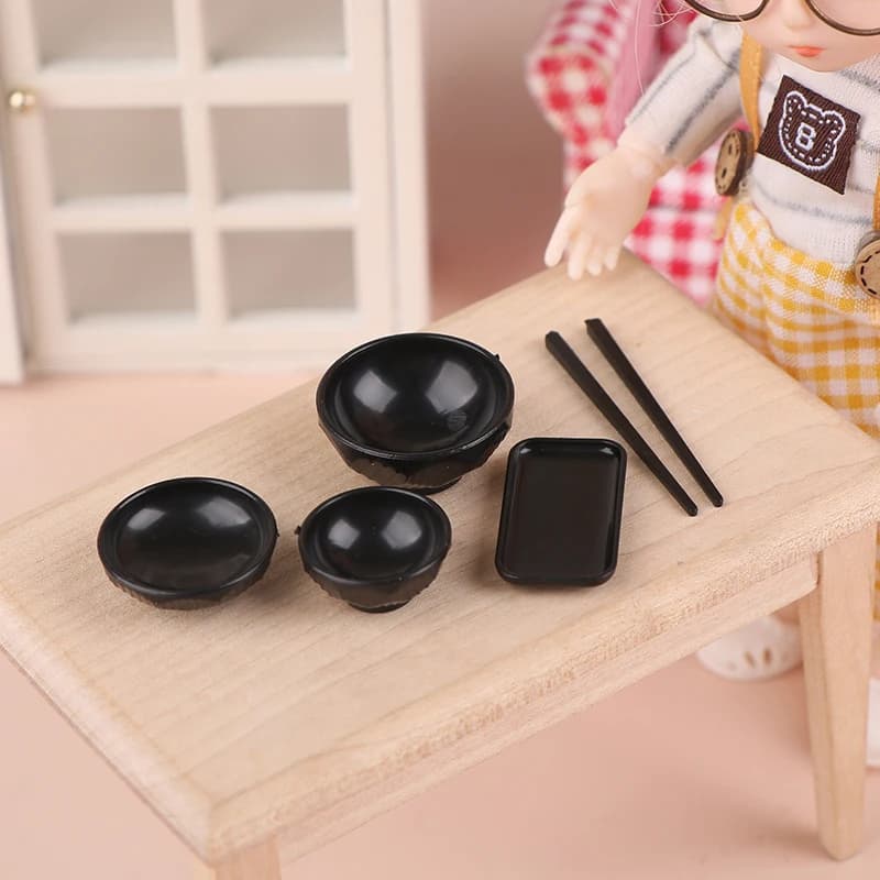 1/12 casa delle bambole simulazione ciotola bacchette piatto kit casa delle bambole in miniatura cucina stoviglie decorazione bambole casa accessori