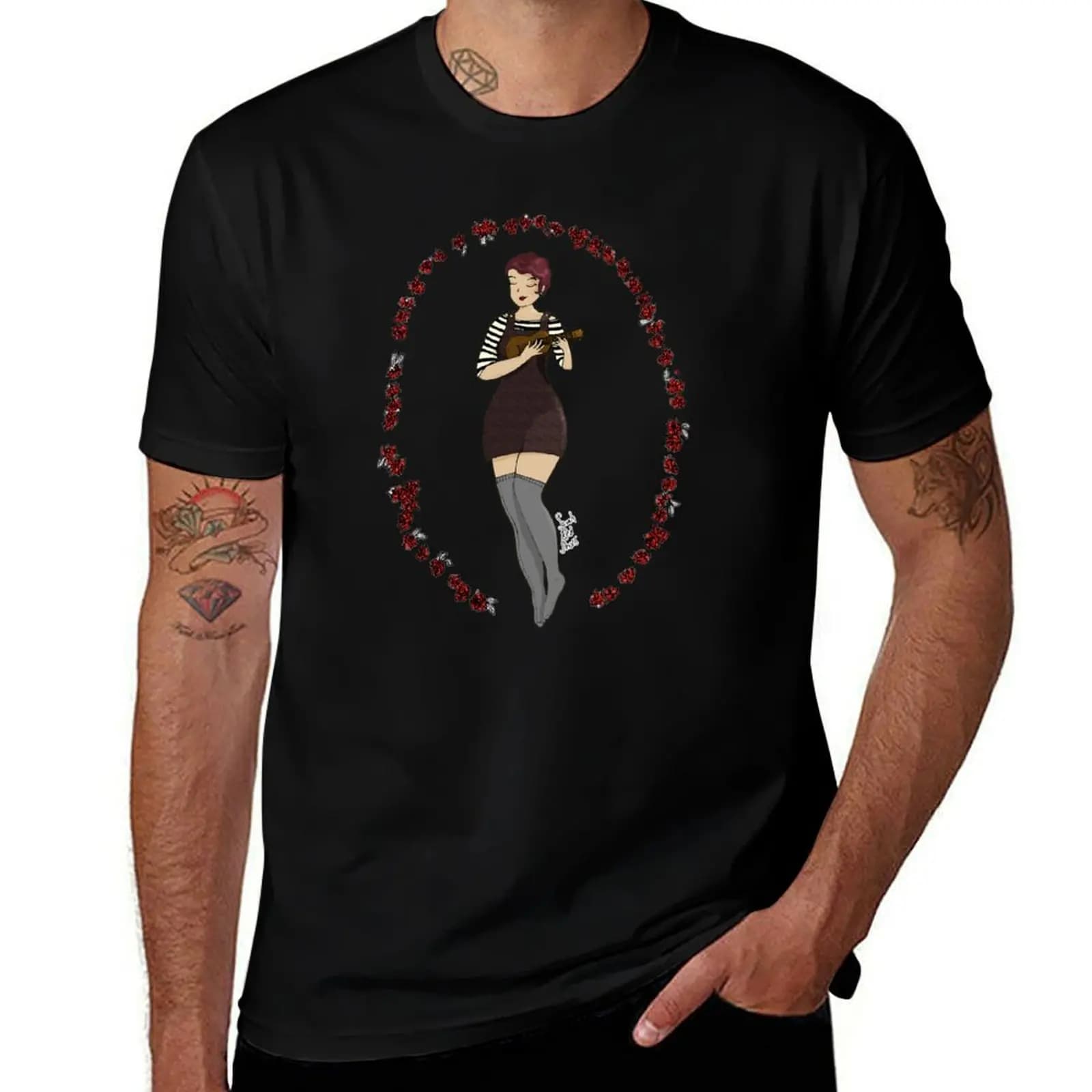Ukulele / uke hipster pinup girl T-Shirt Casual All Match Tee Shirt for Men T-Shirt