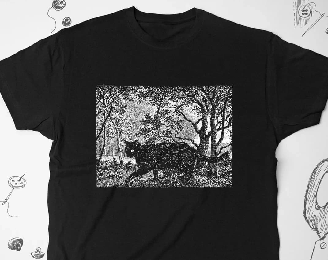 Maglietta per gatti neri Maglietta dal design grafico estetico Alla moda in stile vintage Gatto Natura Alberi e camicia per animali Regalo per gli amanti dei gatti