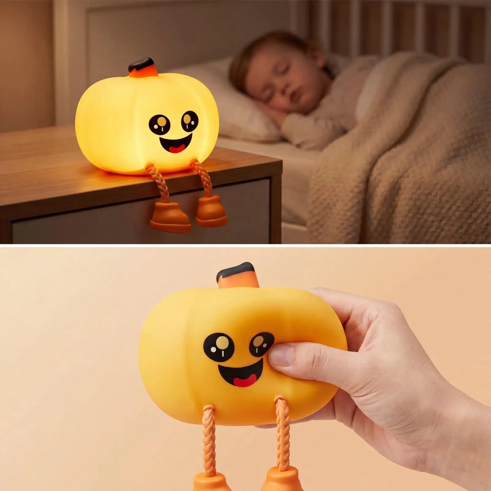 Pumpkin Lamp Cute Silicone LED Rechargeable Desk Decor Halloween Pumpkin Tap Light for Kids Adults Home Office Living Room