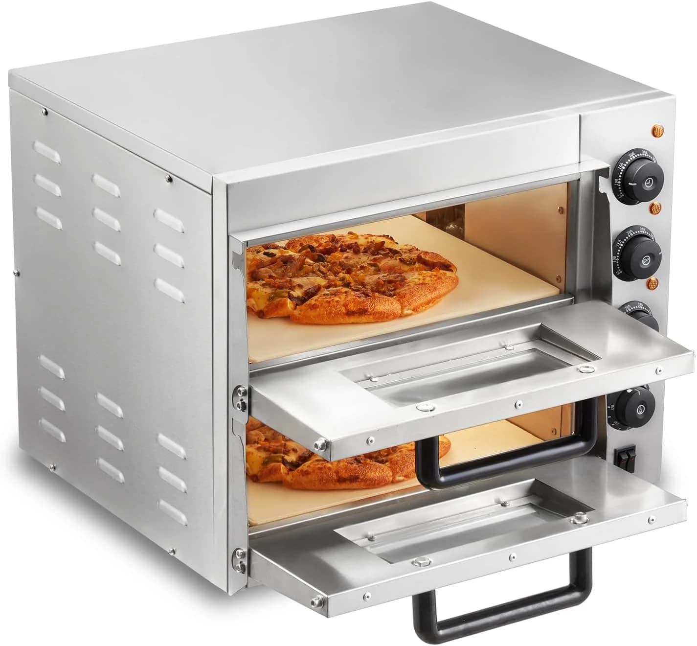 Fast Heating Commercial Countertop Double Pizza Oven Electric Pizza Baker With 400x400mm Stone For Pizzeria Snack Bar