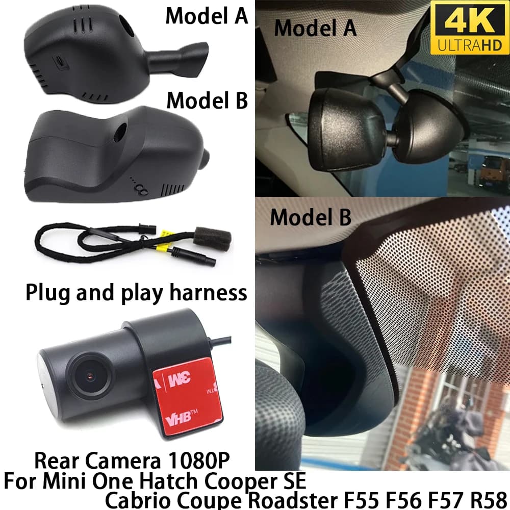 for Mini One Hatch Cooper SE Cabrio Coupe Roadster F55 F56 F57 R58 DVR Dash Cam OEM Front Rear Camera Video Recorder Wifi 2160P