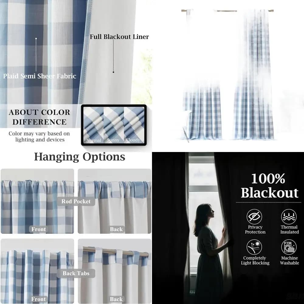 Set of 90 Dark Curtain Panels Buffalo, Blue Powder, Insulation, Rustic Style, 40L x 90L