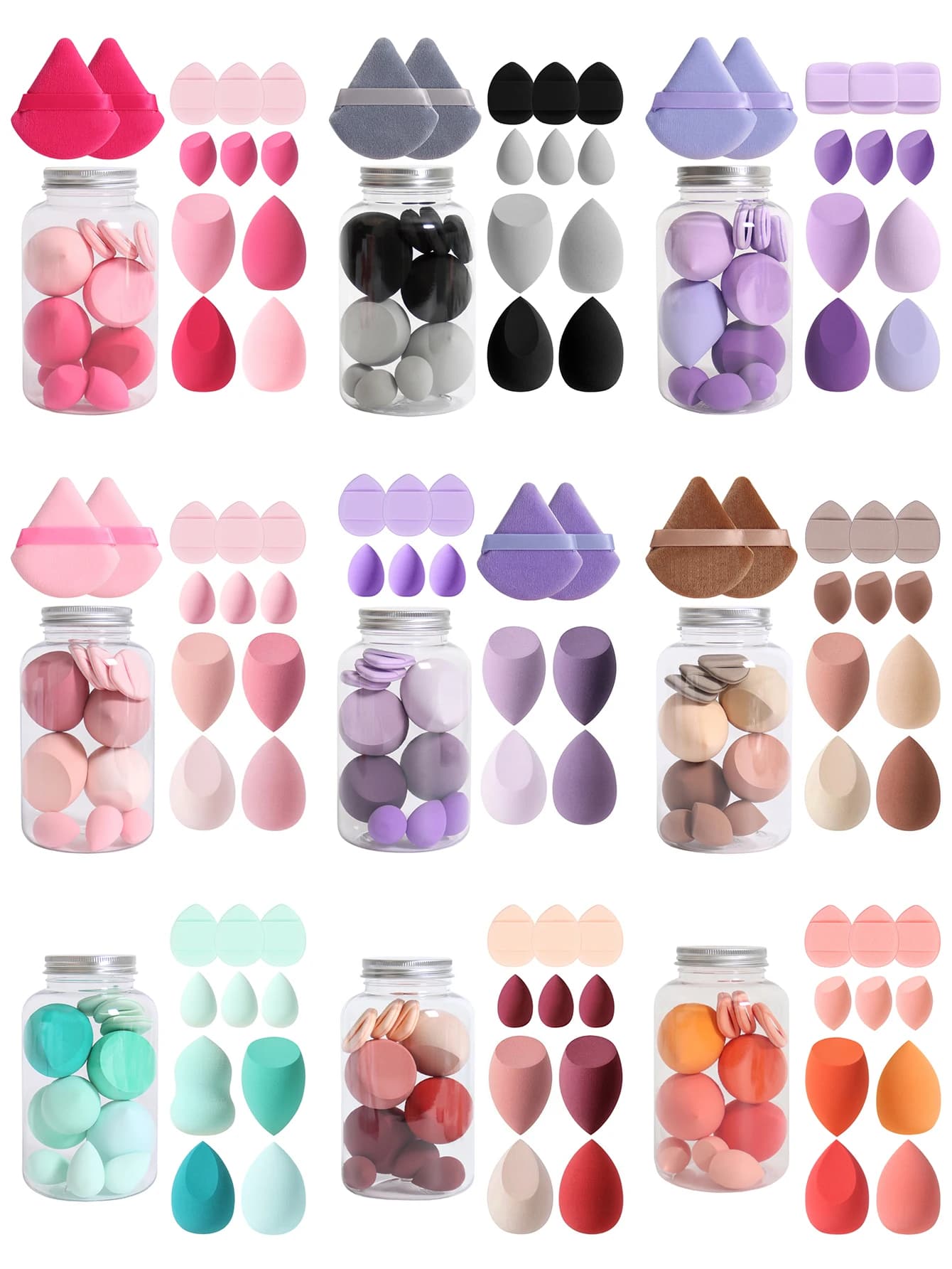 Set of 12 sponges for make-up with latex-free storage jar, sponge toe breath for make-up, cosmetic breath for wet and dry foundation for double use