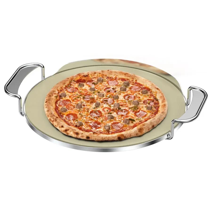 Sistema BBQ Gourmet con Pietra per Pizza, Pietra da Forno da 13 Pollici con Supporto in Acciaio Inossidabile