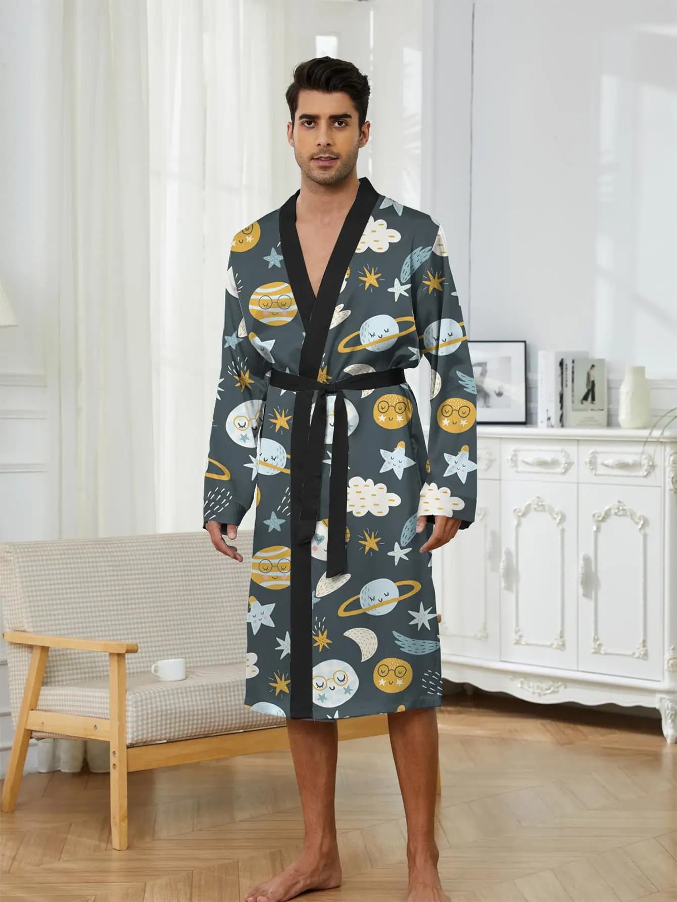 1pcs Men's Robes 2026 Spring/Summer Bathrobe men Robe man Breathable sleepwear 3D Printed Bathrobe man Robes Graphic