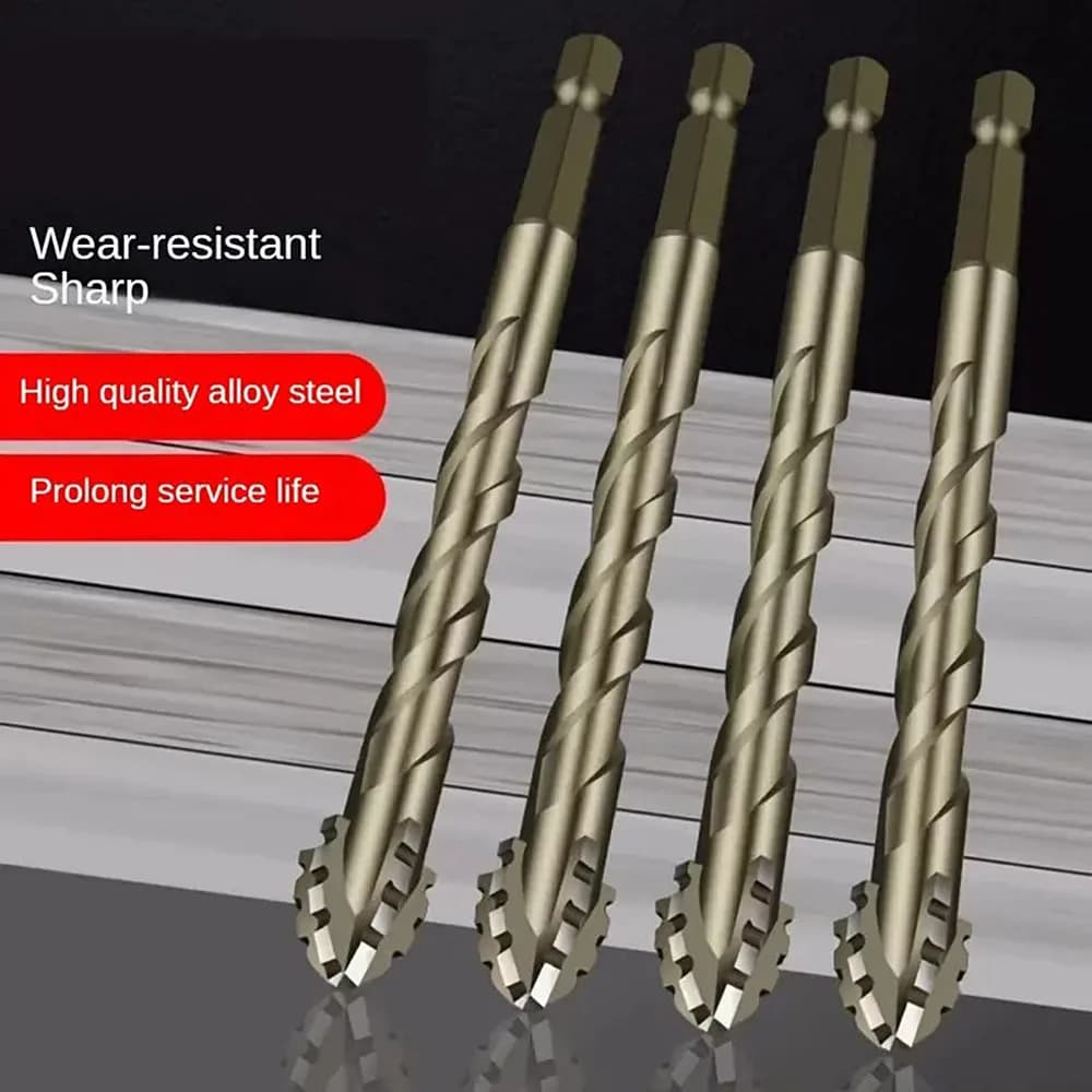 4 PZ (6 + 8 + 10 +12) MM Quattro Lame Seghettate Eccentrica Foratura a Secco Tutta Piastrelle di Ceramica Cemento Marmo Vetro Acciaio al Tungsteno Superhard D