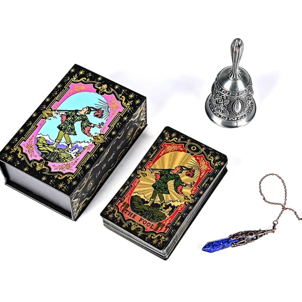 12*7 cm 78 pezzi carte impermeabili in PVC 12 zodiaco nero oro celeste lamina d'oro cavaliere waite tarocchi mazzo resistente all'usura