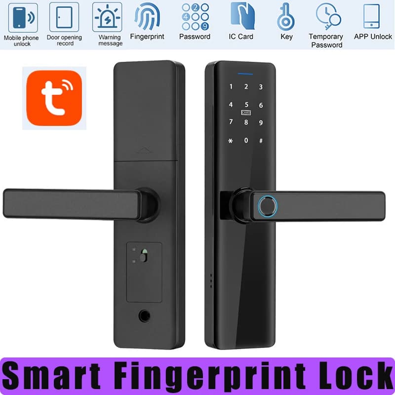 Serrature intelligenti Tuya Wifi con scheda IC/impronta digitale biometrica/password/sblocco chiave/blocco antifurto con telecomando carica di emergenza USB