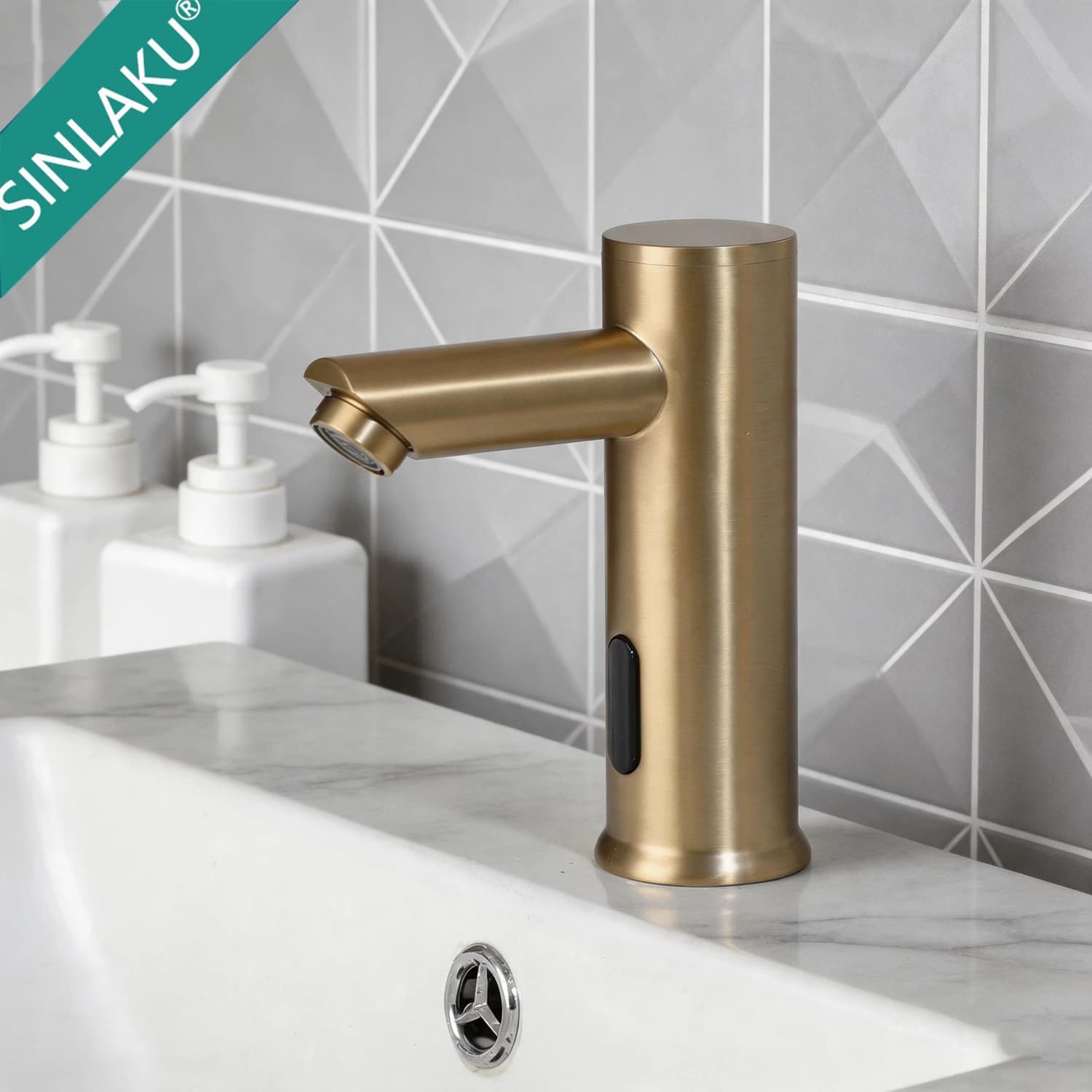 Rubinetto Automatico Senza Contatto KEMAIDI con Sensore, Oro Spazzolato, per Lavabo, Miscelatore Intelligente a Mani Libere con Sensore a Infrarossi