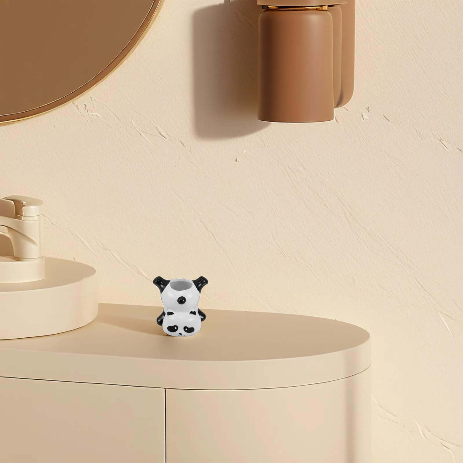 Adorabile Portaspazzolino in Ceramica a Forma di Panda, Portaspazzolino da Bagno Compatto per Accessori per la Pulizia dei Denti