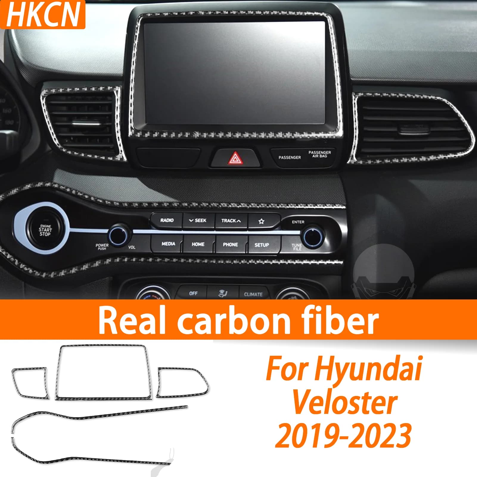 Per Hyundai Veloster 2019-2023: Set di Adesivi Decorativi in Fibra di Carbonio per Interni Auto, Pannello Cruscotto e Console Centrale