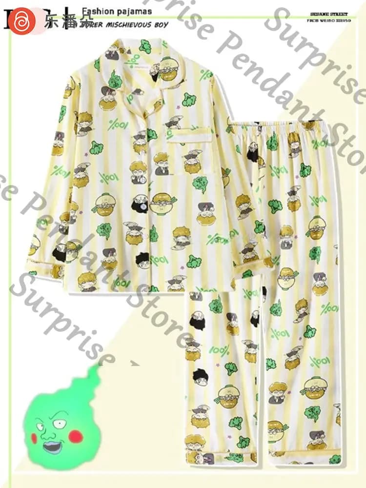 new model Mobu Saiko Hyaku Mob Psycho 100 pajamas pure cotton spring and autumn seasons Long sleeved stripes Dimple homewear set