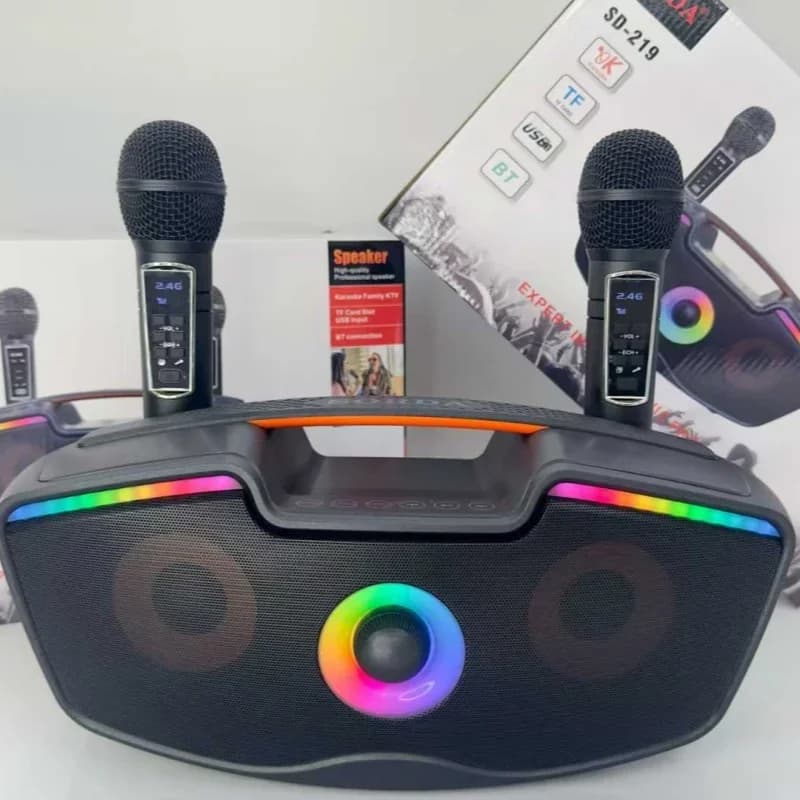 SD-219 altoparlante Bluetooth wireless portatile 2 microfoni wireless doppio coro macchina per karaoke domestica luce ambientale RGB integrata