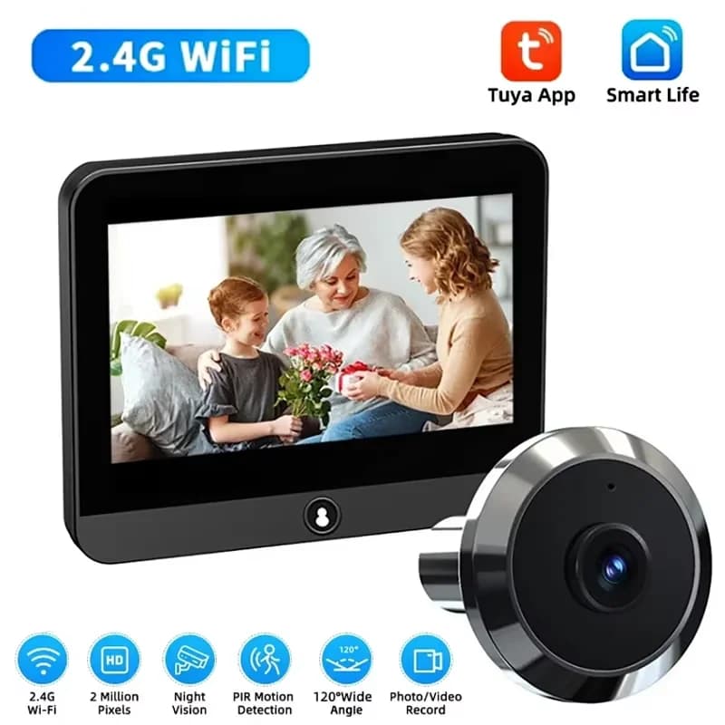 Videocitofono digitale wireless Tuya da 4,3 pollici 1080P con radar, spioncino e visione notturna PIR con rilevamento del movimento