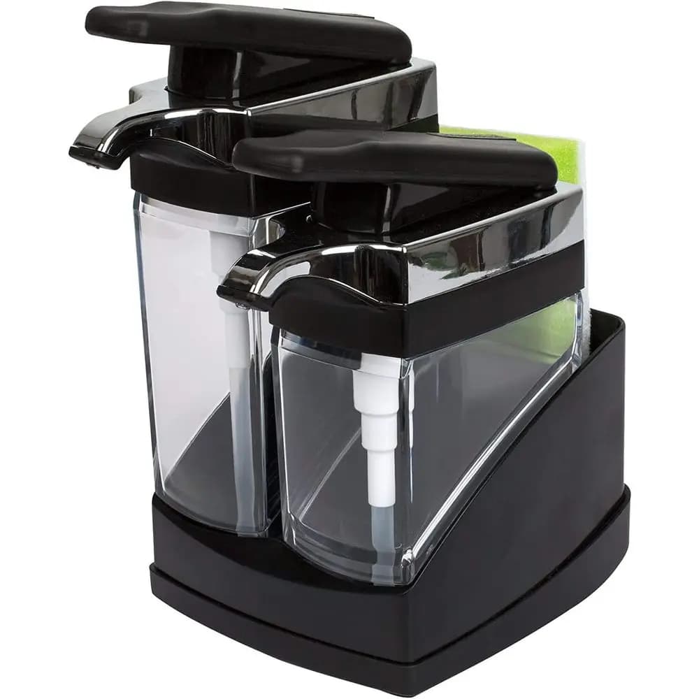 Sink Sider Duo Soap Dispenser with Sponge, Black and Chrome Plating