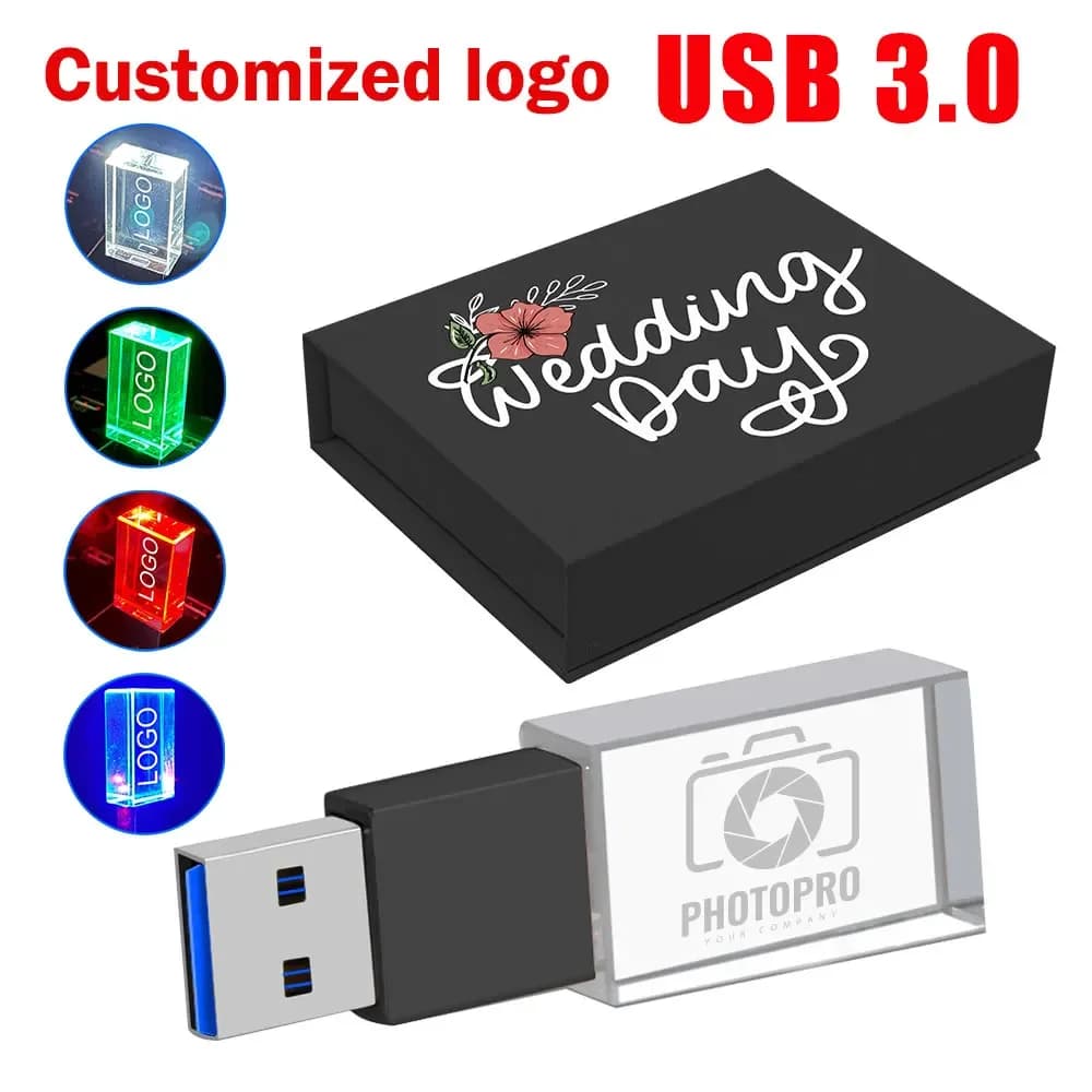 Chiavetta USB 3.0 Crystal Sticks Stampa gratuita Logo personalizzato 4 GB 8 GB 16 GB 32 GB 64 GB 128 GB Pendrive regalo in vetro trasparente