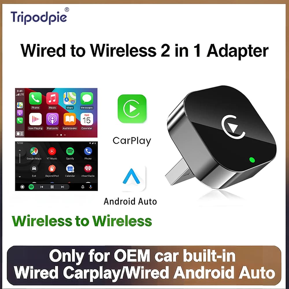 Adapter 2 in 1 from wired to wireless for CarPlay and Android Auto, Smart Mini Box Plug & Play, WiFi 5GHz for Audi, Benz, Volvo, Toyota, Skoda, VW