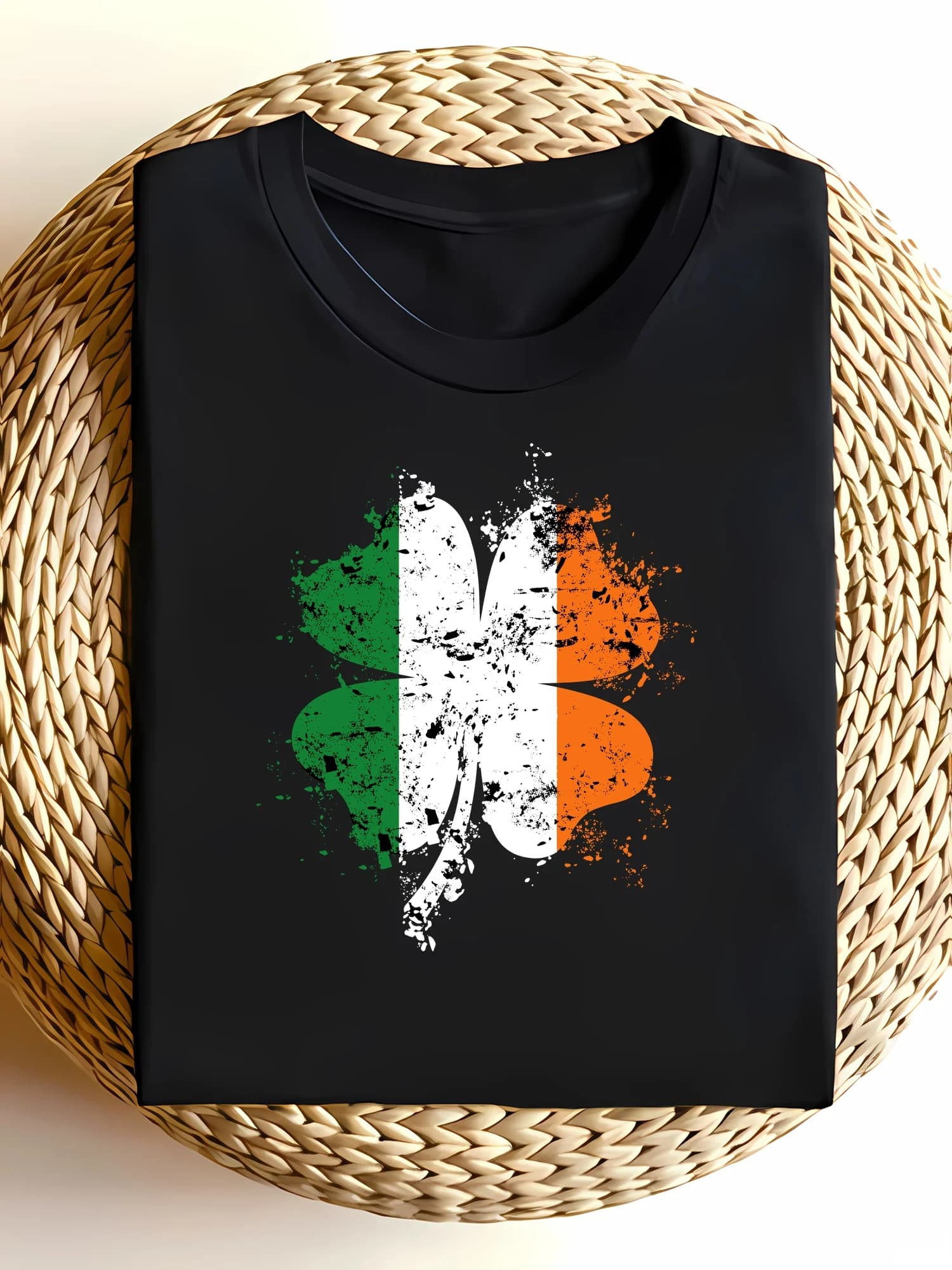 Distressed Irish Flag Shamrock Graphic T-Shirt, Vintage Style for St. Patrick's Day Celebrations