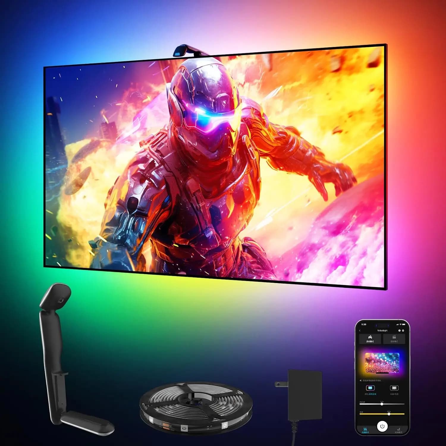 RGB LED Strips for 32-50' TV, music synchronization with app control, 10,5-foot intelligent backlight with camera