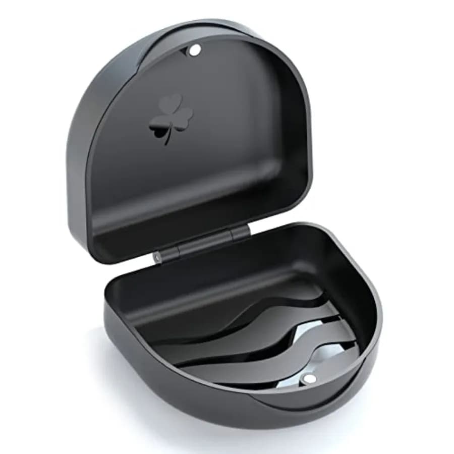 Retainer Case for Clear Aligners and Mouth Guards Black Magnetic orthodontic storage box that doubles as a denture case for eas
