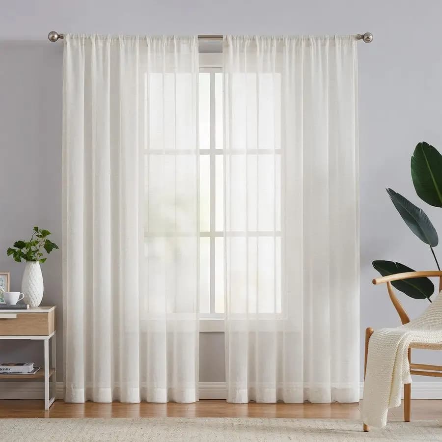 Tende velate in lino per soggiorno, tende beige lunghe 274 cm per camera da letto, drappeggi per finestre in misto lino naturale per casa colonica