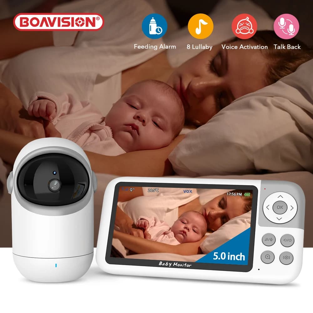 Baby Monitor Pan Tilt Telecamera di sicurezza Zoom 3X Audio bidirezionale da 5 pollici Visione notturna automatica Ninna nanna BabySitter wireless