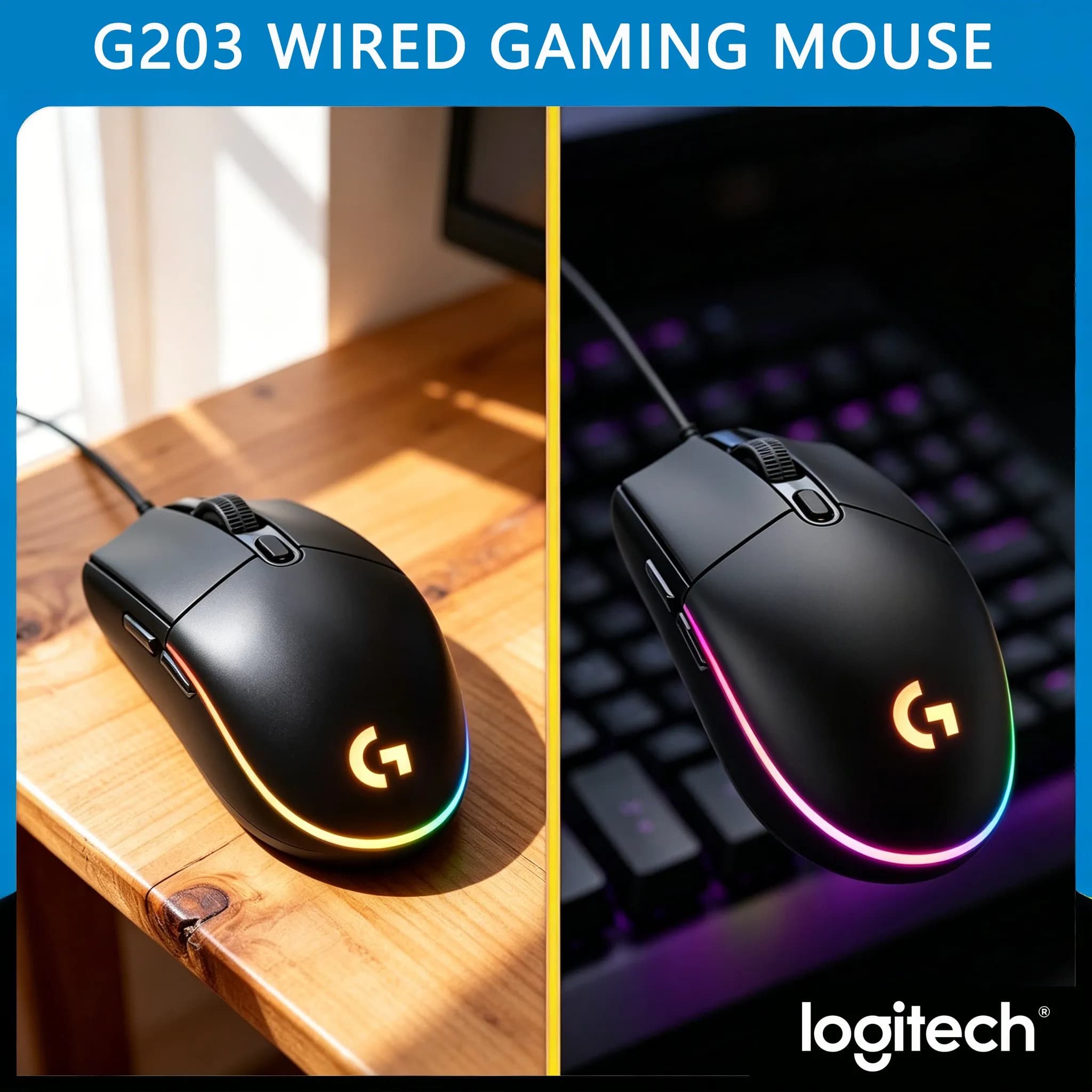 Logitech G203/G102/G402/M100R Wired Mouse, LIGHTSYNC RGB Custom, 8000 DPI Sensor, 6 Buttons, for FPS RPG MOBA Games