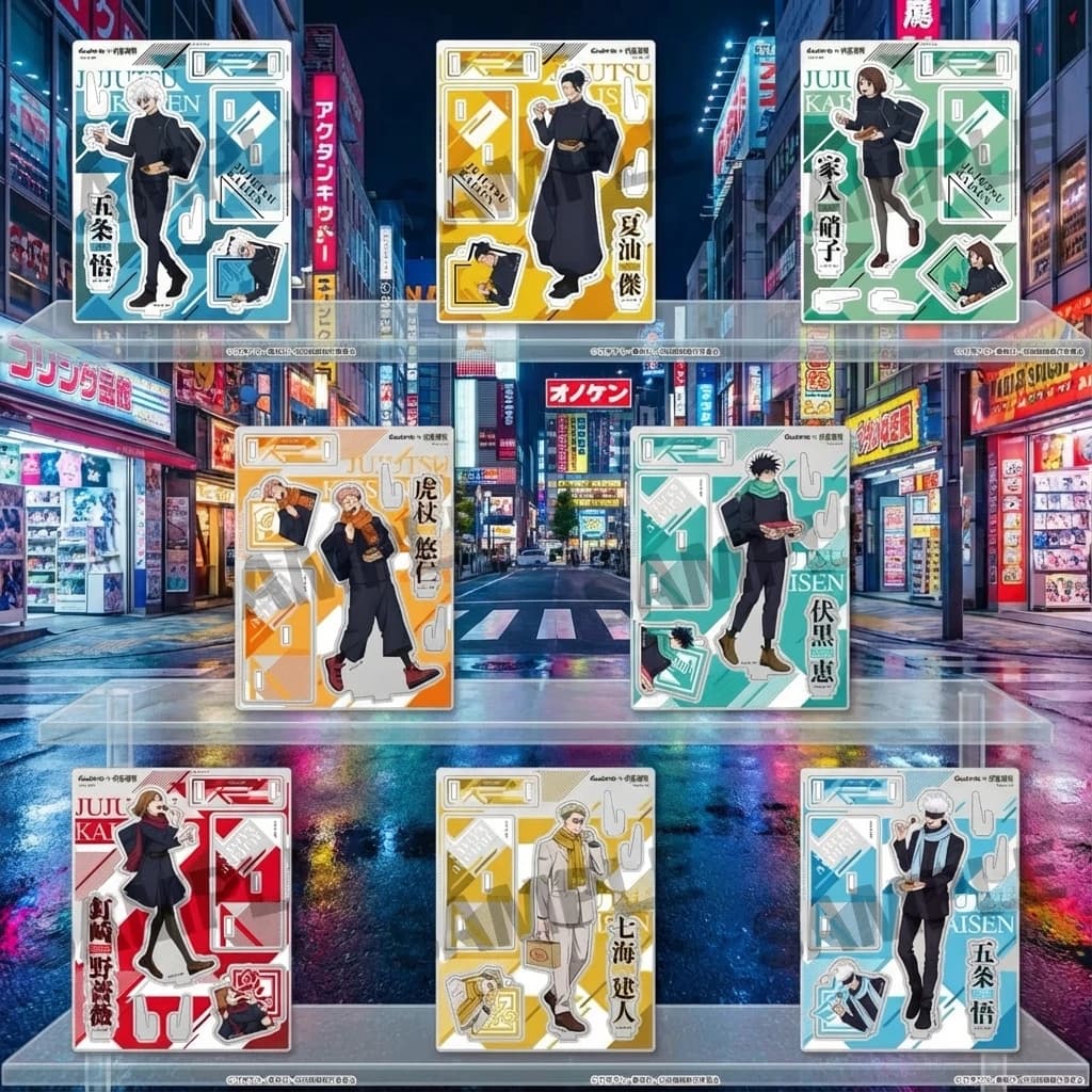 Jujutsu Kaisen GINDACO Takoyaki 2024 Set di Portachiavi e Supporto in Acrilico, Merchandise Anime, Regalo da Collezione