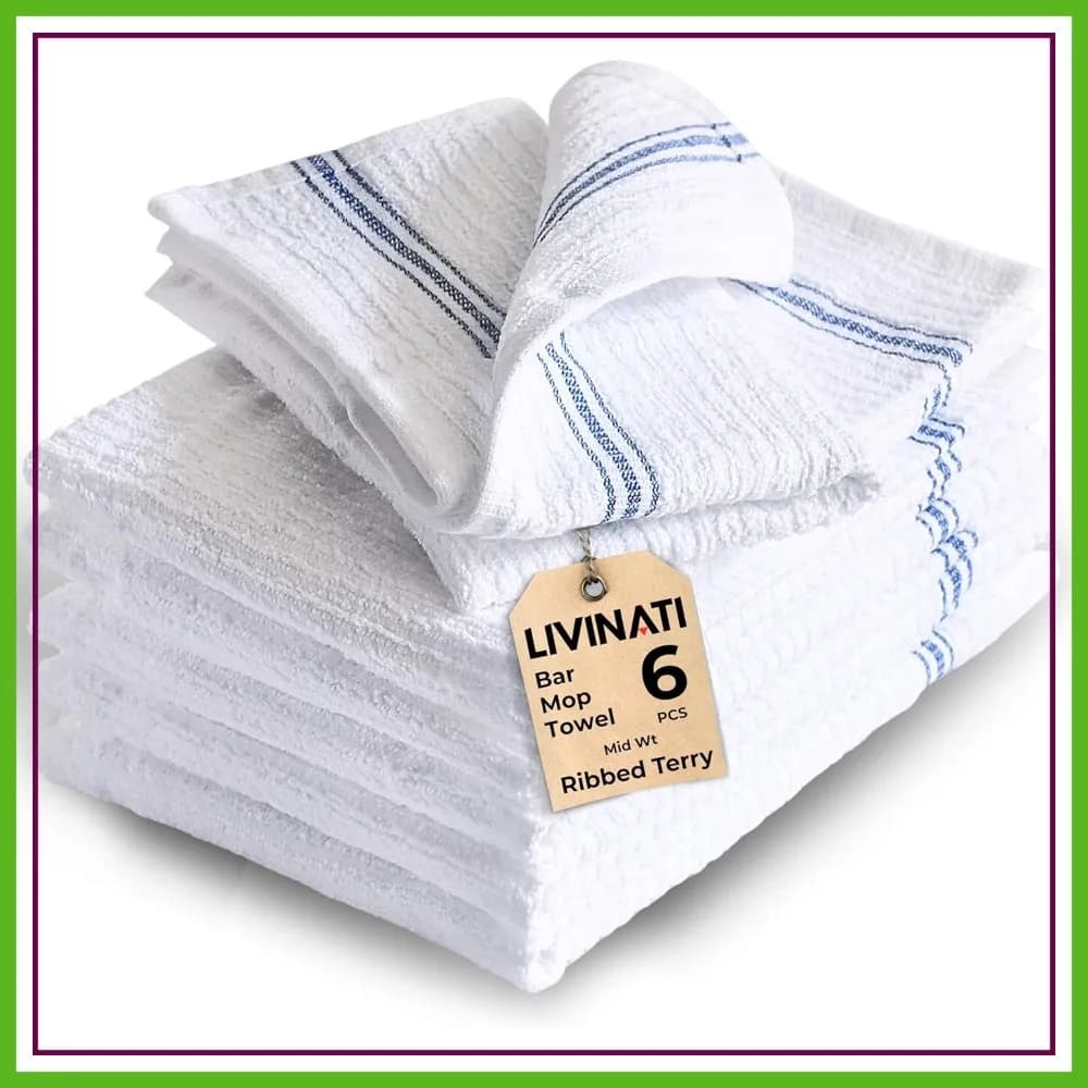 Asciugamani in Cotone per Cucina - 16x19 Pollici, Confezione da 6 Blu a Righe, Panni in Spugna di Grado Commerciale