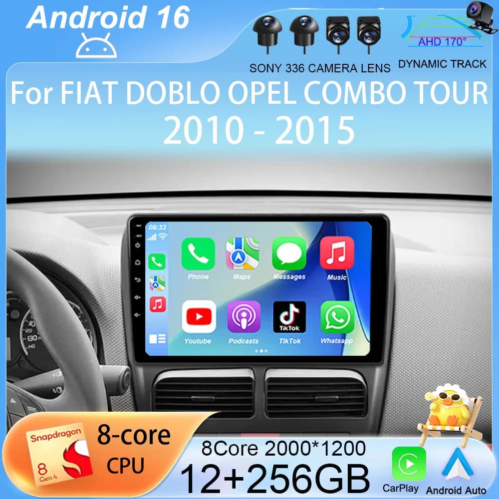 Autoradio Android 16 con Carplay per FIAT DOBLO OPEL COMBO TOUR 2010-2015, Navigazione GPS, Lettore Multimediale Video, Stereo 2din 4G