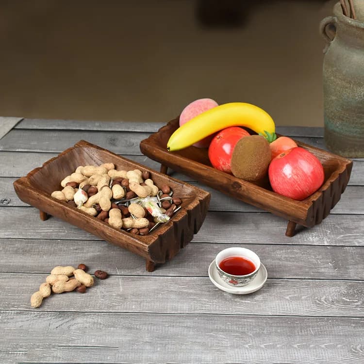 Piatto per Frutta in Teak Thailandese, Design Creativo in Legno Massiccio per Dolci, Torte e Snack Secchi