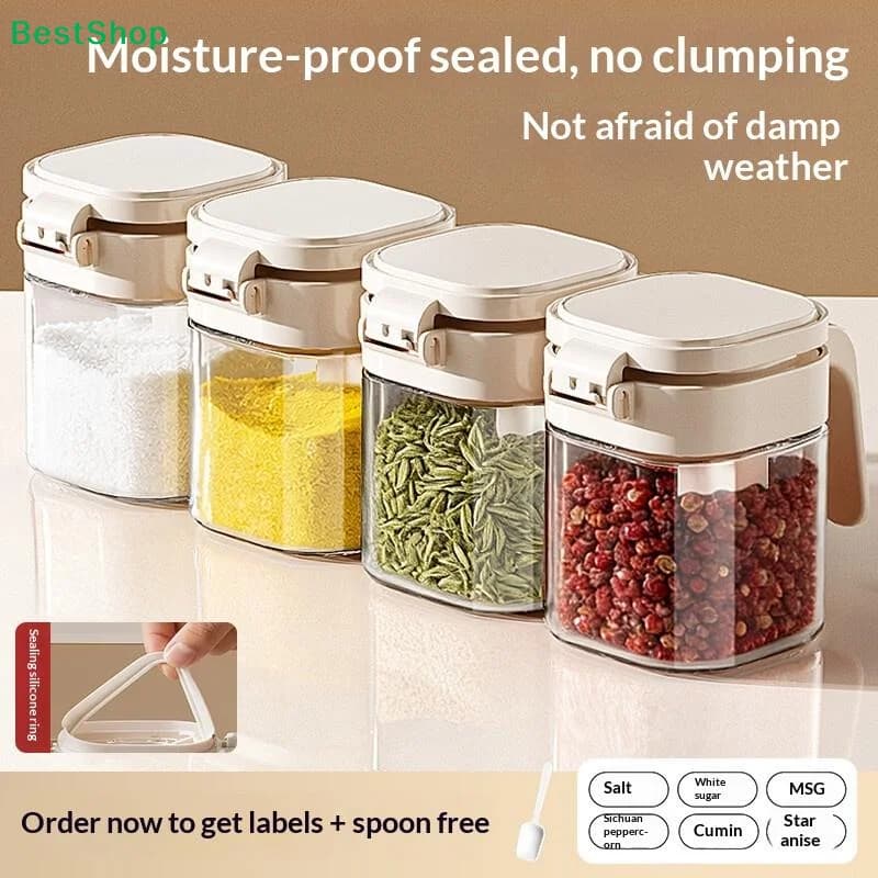 〔P〕Spice Box Separate Spoon Seasoning Container Home Sealed Moisture-Proof Salt Jar Seasoning Bottle Jars Bottle Kitchen Tool